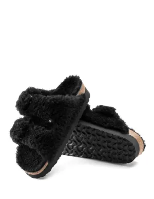 Arizona Big Buckle Shearling Slippers In Teddy Black