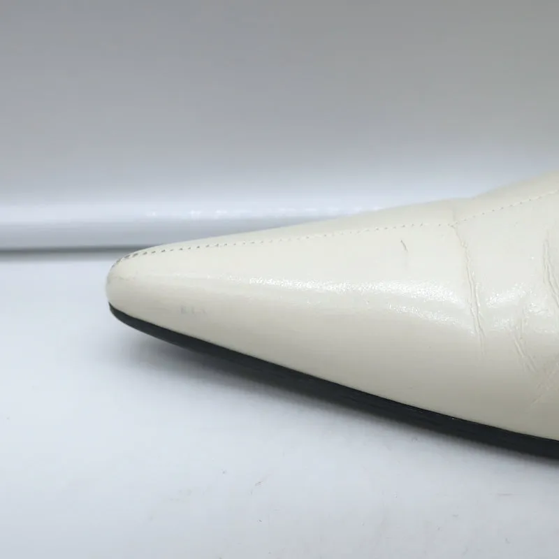 Celine Pointed Toe Mules White Leather Size 38.5