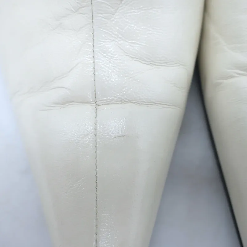 Celine Pointed Toe Mules White Leather Size 38.5