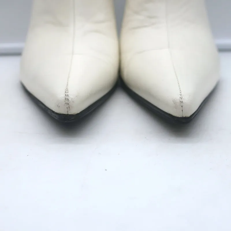 Celine Pointed Toe Mules White Leather Size 38.5