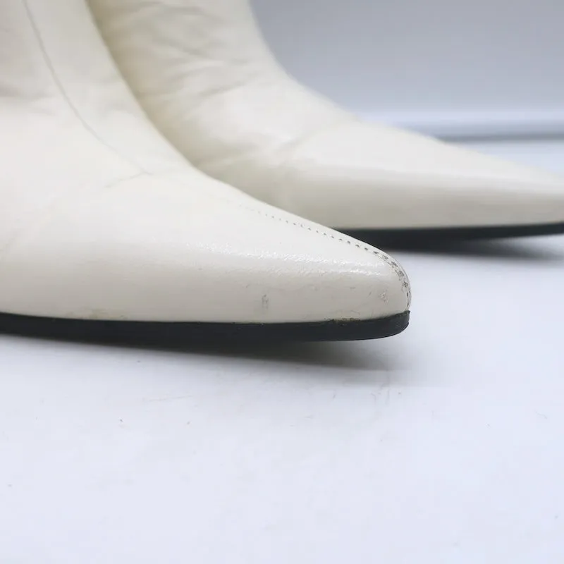 Celine Pointed Toe Mules White Leather Size 38.5