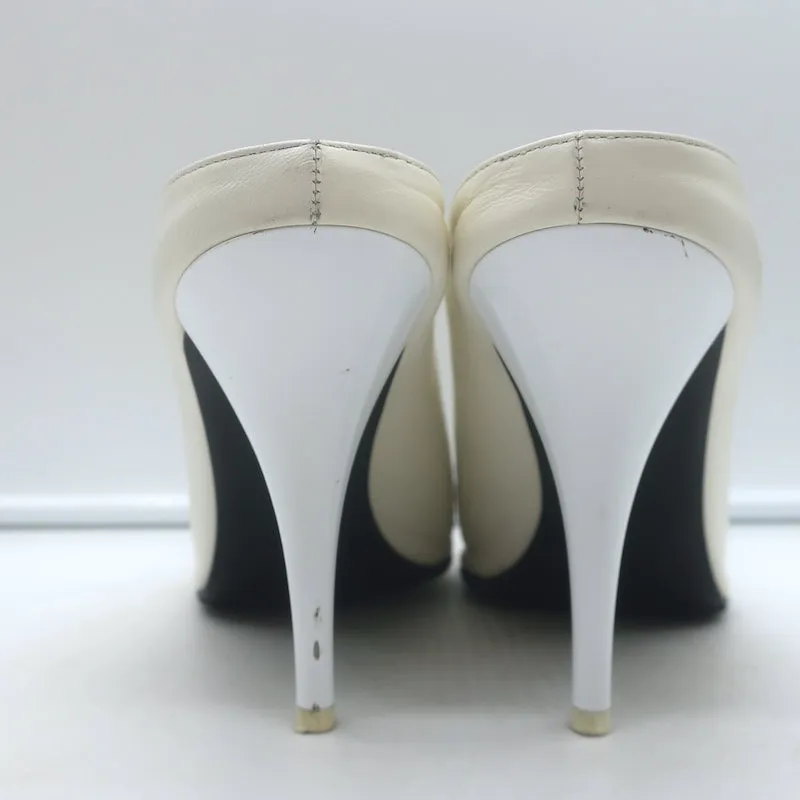 Celine Pointed Toe Mules White Leather Size 38.5