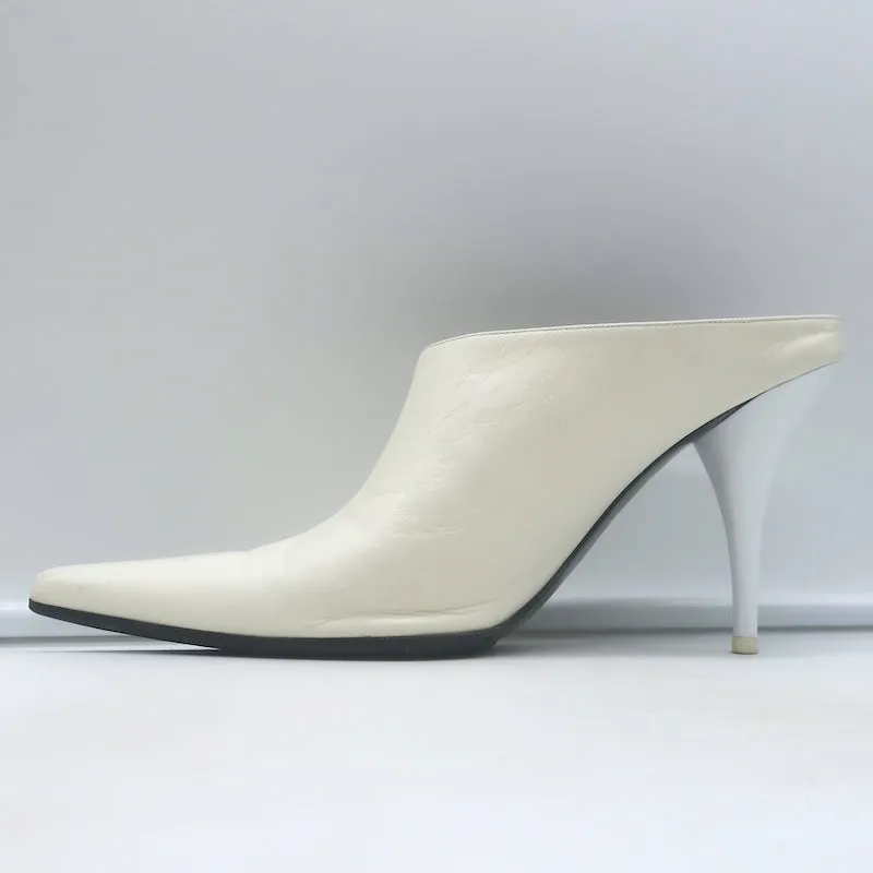 Celine Pointed Toe Mules White Leather Size 38.5