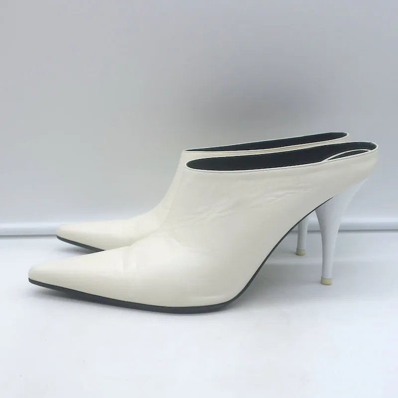 Celine Pointed Toe Mules White Leather Size 38.5