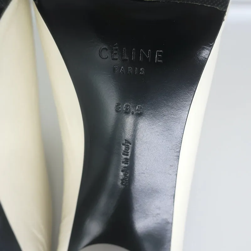 Celine Pointed Toe Mules White Leather Size 38.5