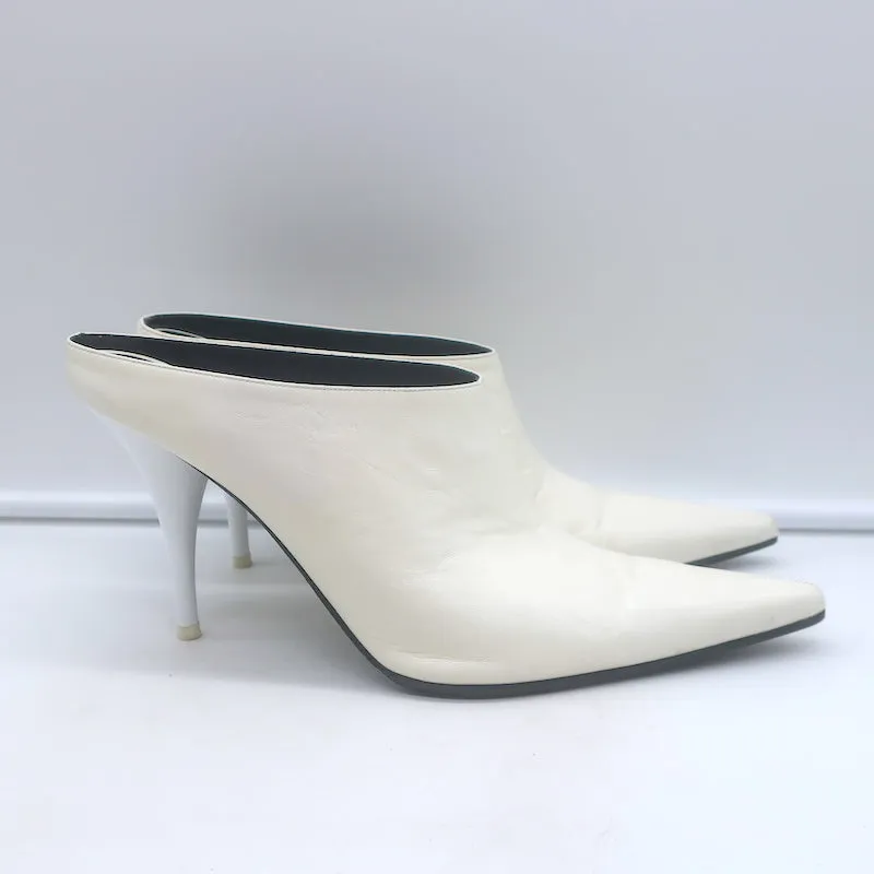 Celine Pointed Toe Mules White Leather Size 38.5