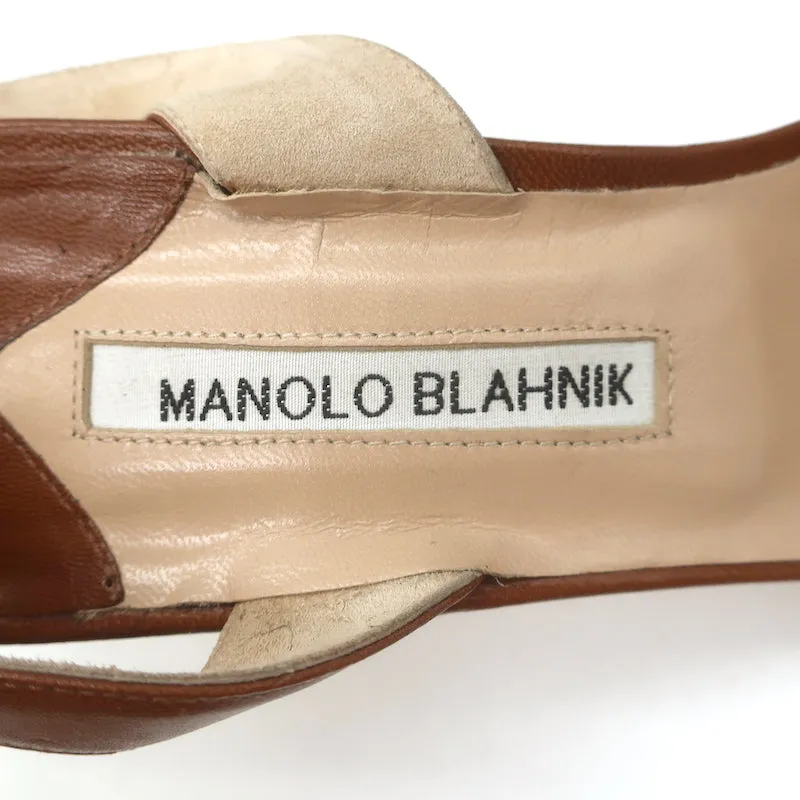 Manolo Blahnik Carolyne 90 Slingback Pumps Brown Leather Size 42