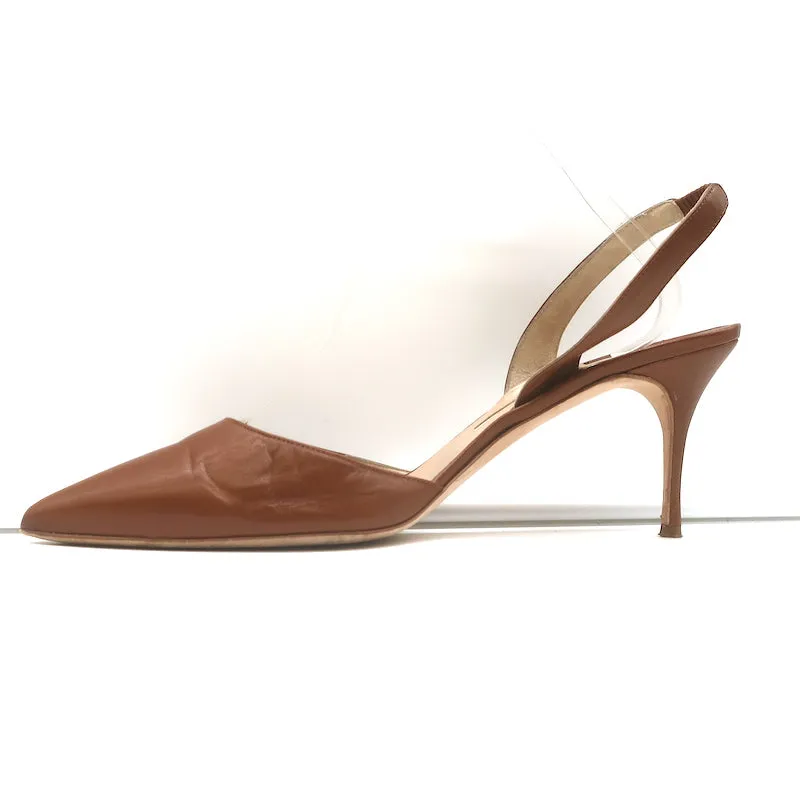 Manolo Blahnik Carolyne 90 Slingback Pumps Brown Leather Size 42
