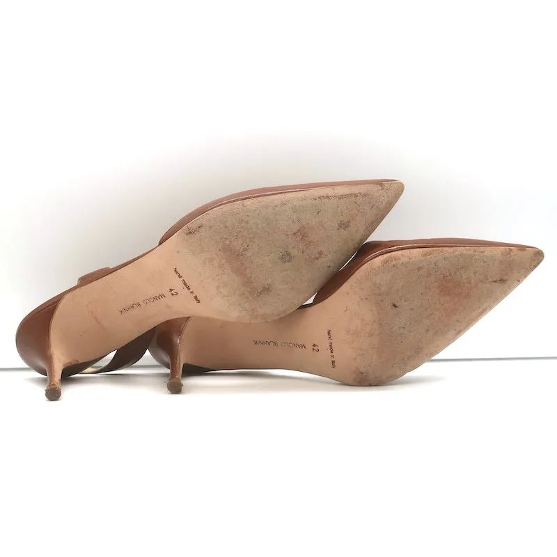 Manolo Blahnik Carolyne 90 Slingback Pumps Brown Leather Size 42