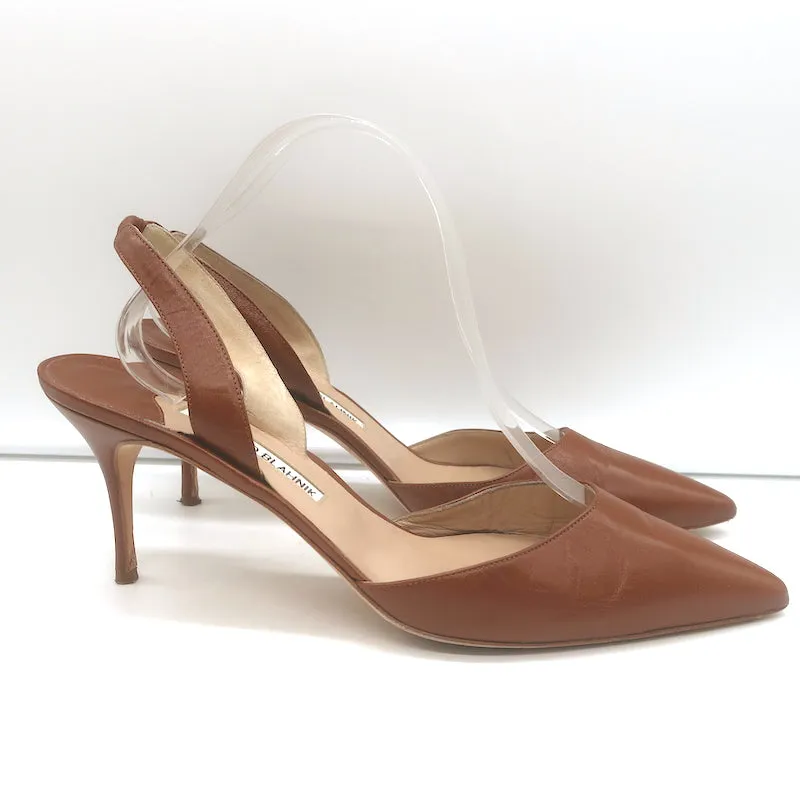 Manolo Blahnik Carolyne 90 Slingback Pumps Brown Leather Size 42