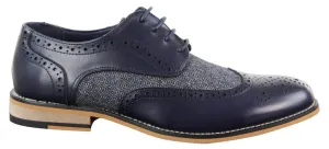 Mens Classic Oxford Tweed Brogue Shoes in Navy Leather